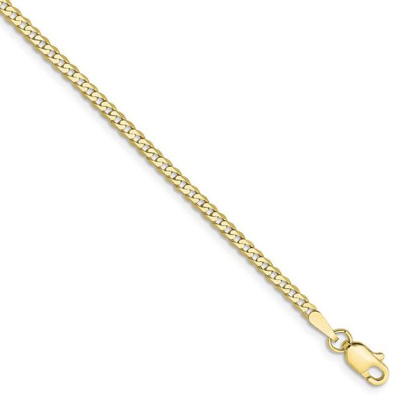 2.2mm 10k Yellow Gold Flat Beveled Curb Chain Anklet, 9 Inch - Picture 1 of 6